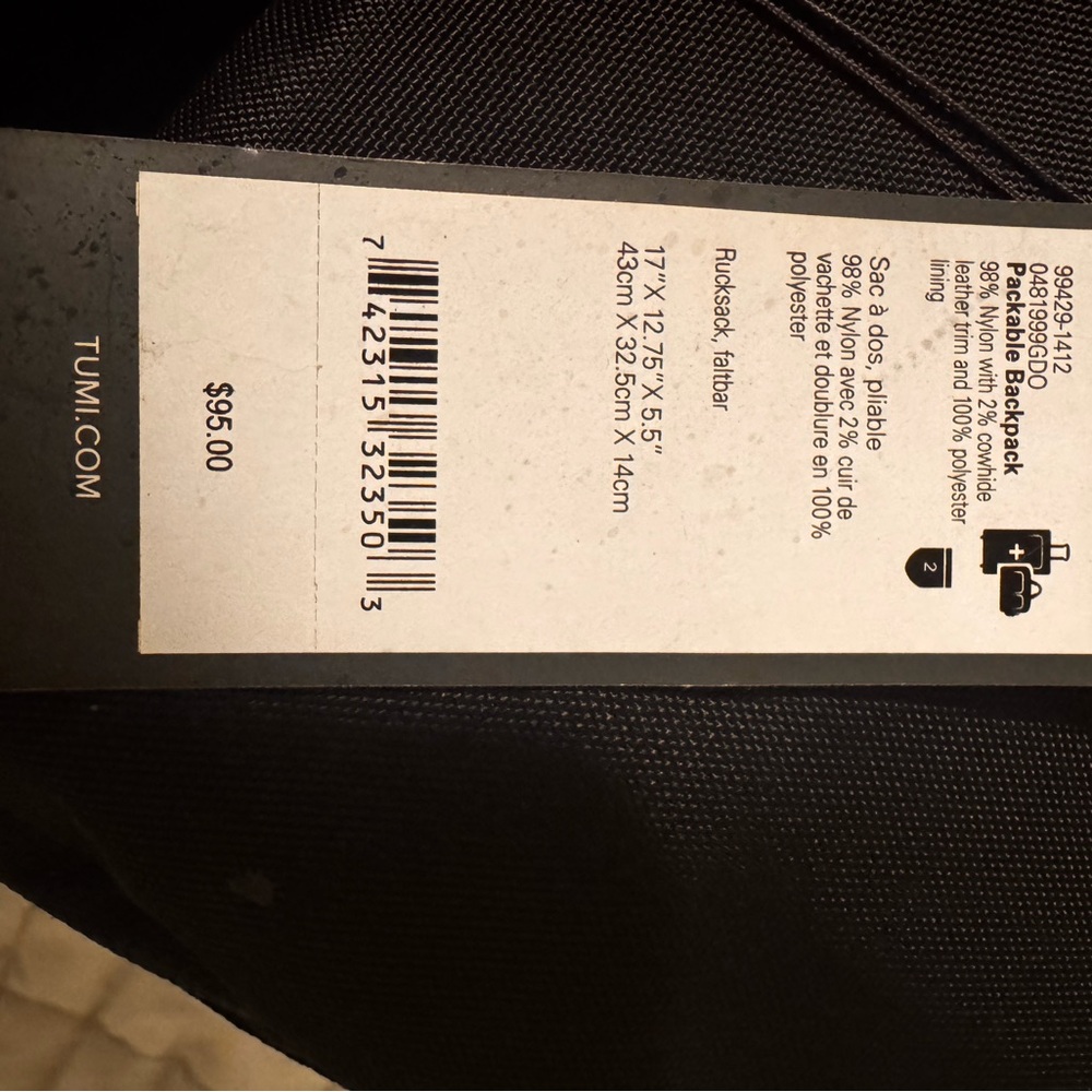 Tumi Gray and Black Backpack